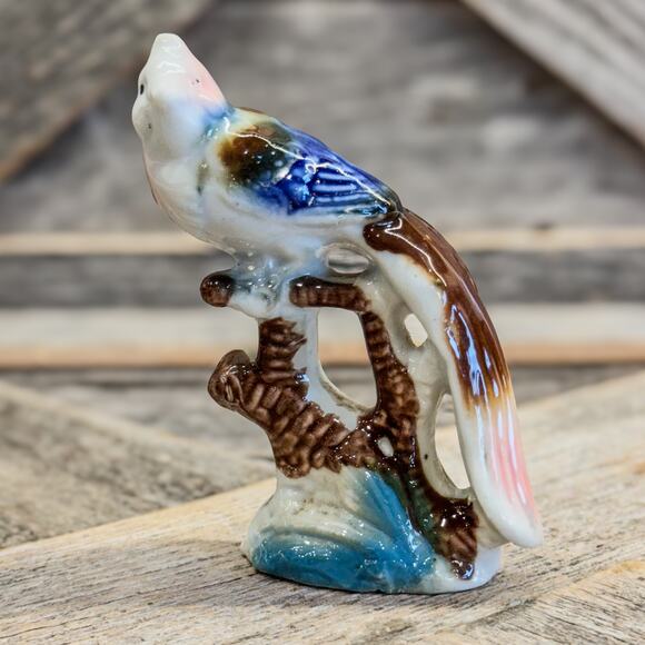 Vintage Small Porcelain Bird Figurine w/ Long Tail Perched on Branches, 3.5”H - Picture 6 of 7